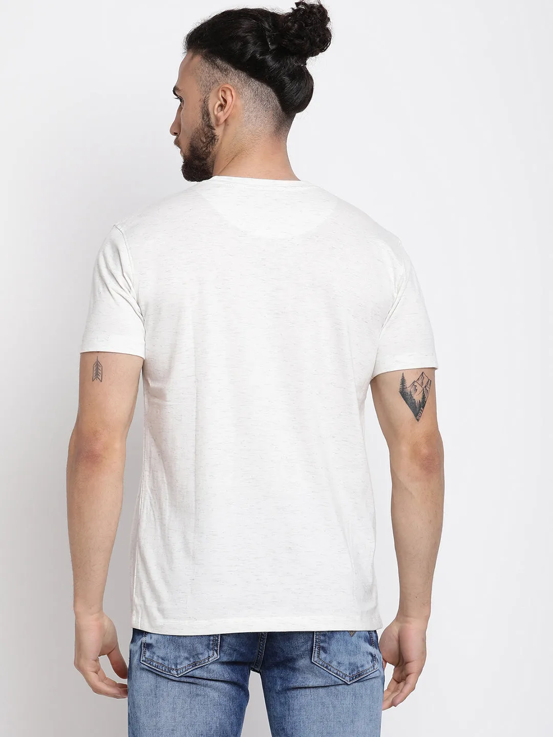 Men's Offwhite  Round neck Half Sleeve T-Shirt with Print