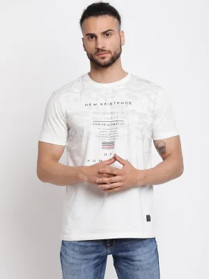 Men's Offwhite  Round neck Half Sleeve T-Shirt with Print