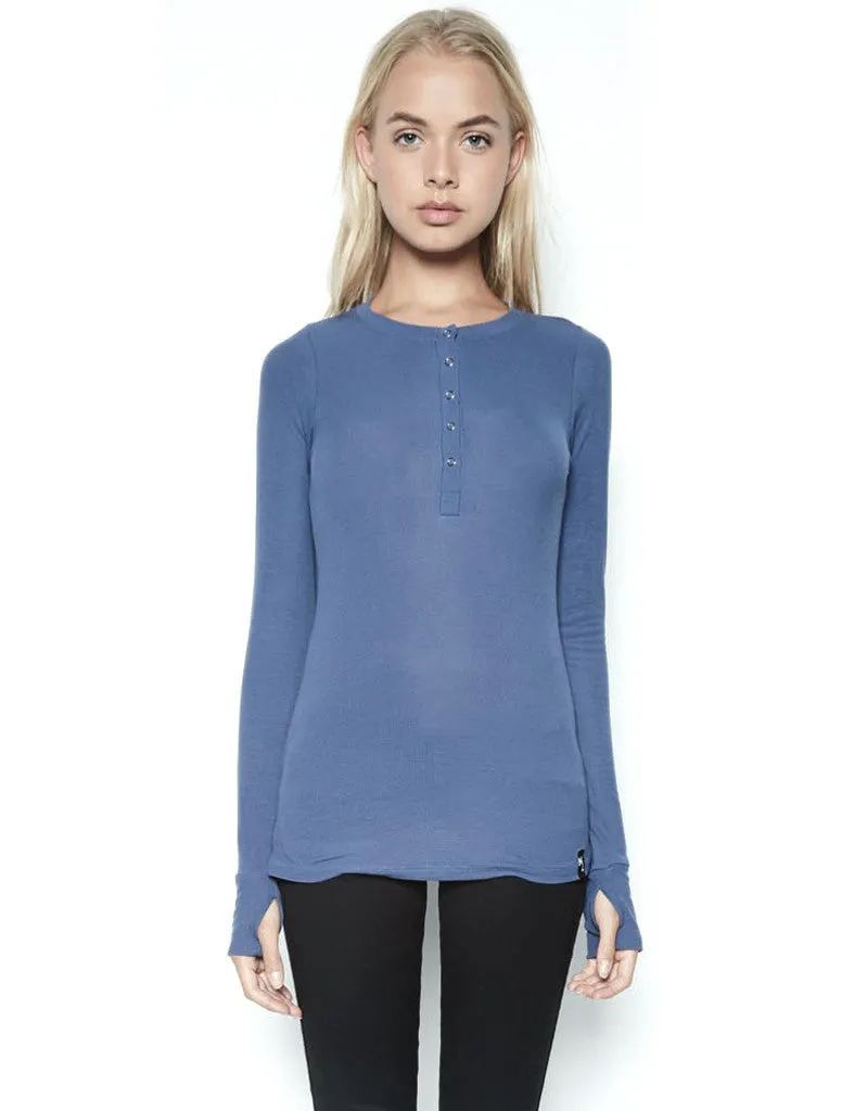 Michael Lauren Kipling L/S Fitted Henley w/Snaps in Seaport