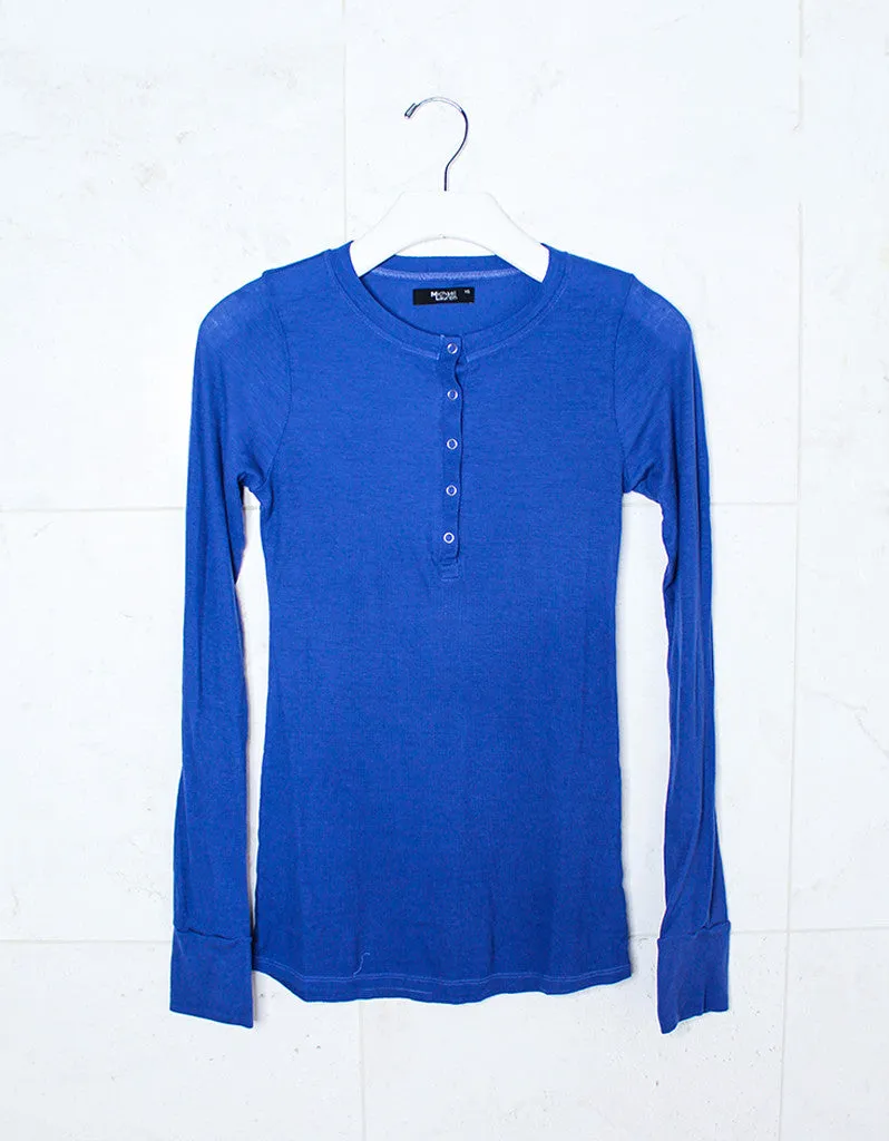 Michael Lauren Kipling L/S Fitted Henley w/Snaps in Seaport