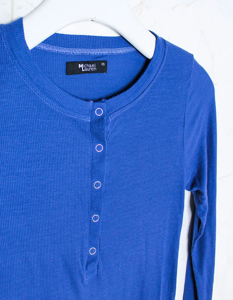 Michael Lauren Kipling L/S Fitted Henley w/Snaps in Seaport