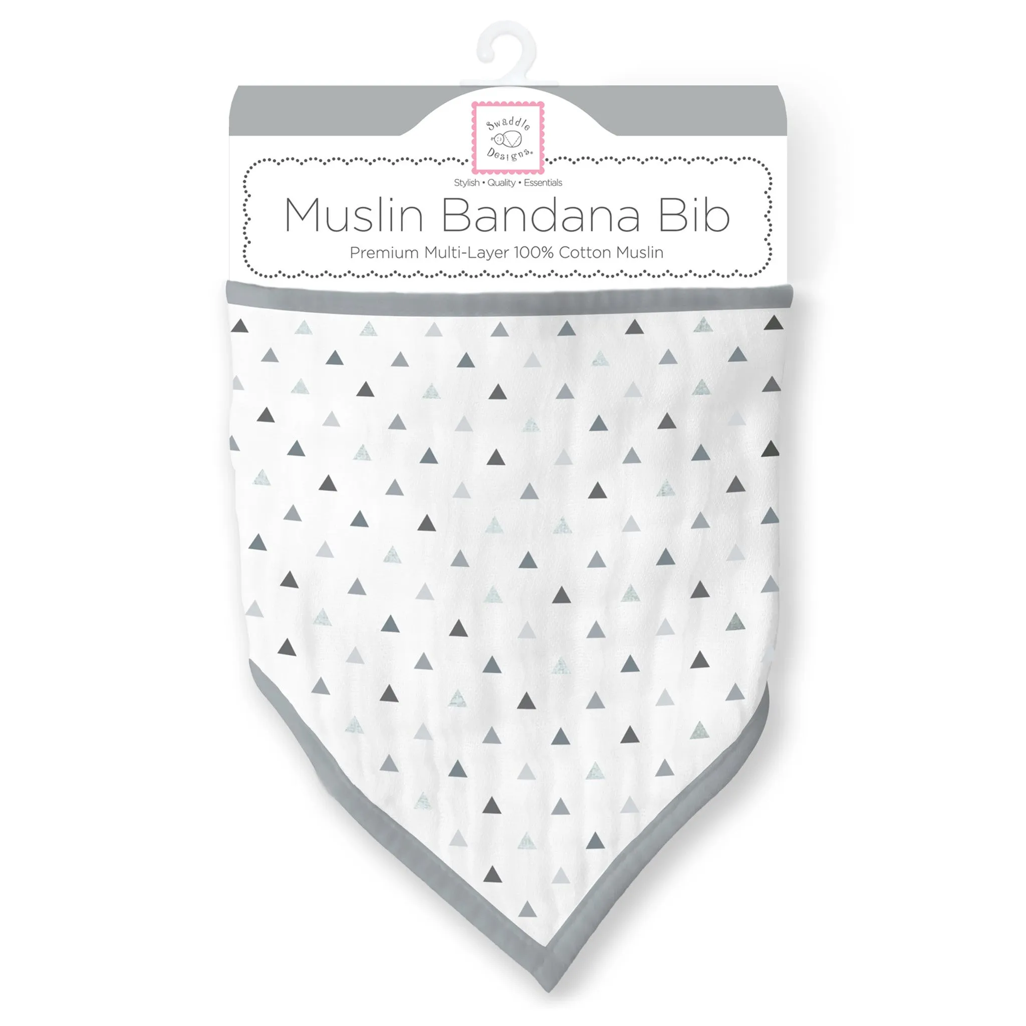 Muslin Bandana Bib - Tiny Triangles, Grays with Touch of Silver Shimmer