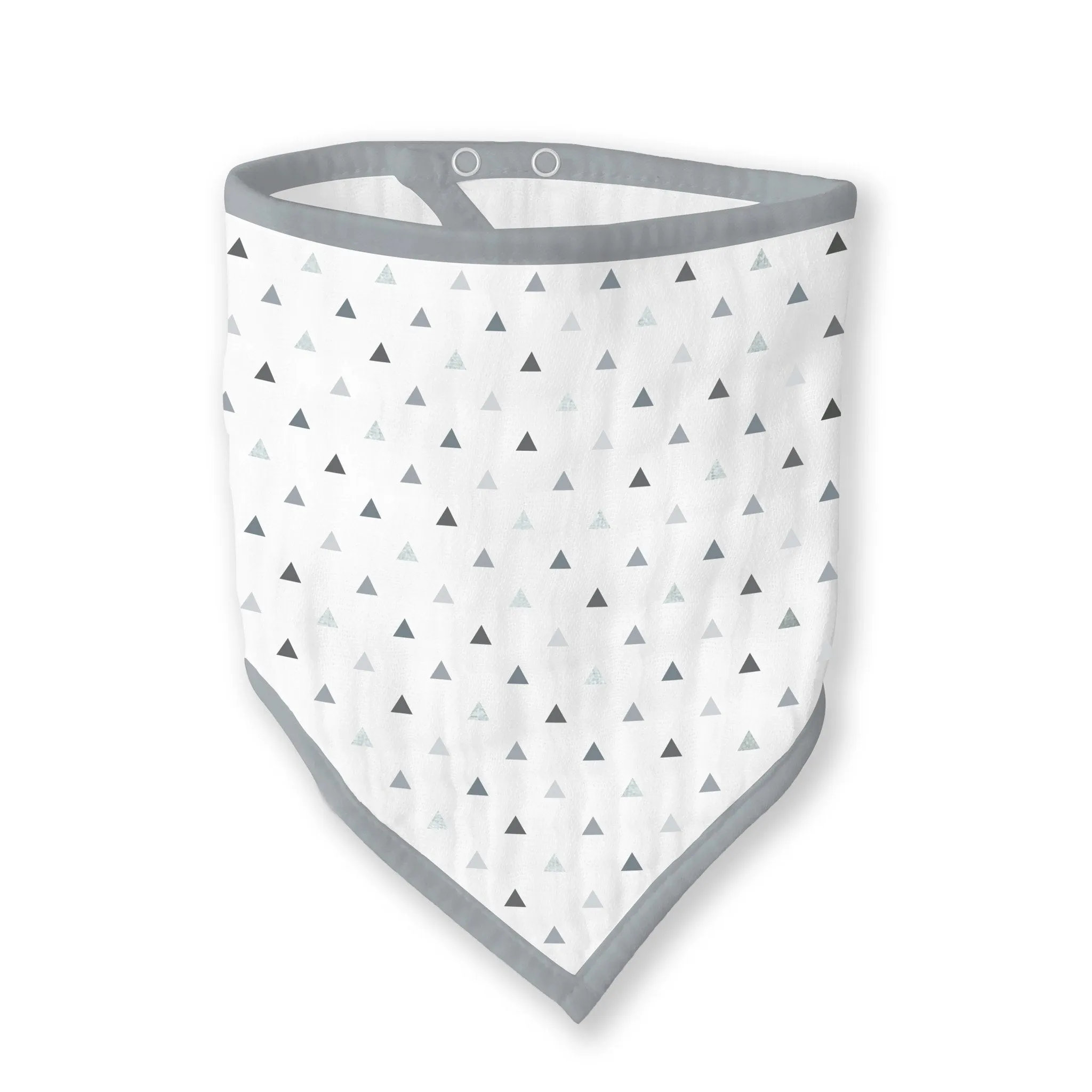 Muslin Bandana Bib - Tiny Triangles, Grays with Touch of Silver Shimmer