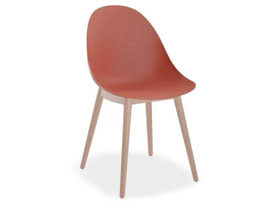 Pebble Chair Coral with Shell Seat - Sled Stackable Base - White