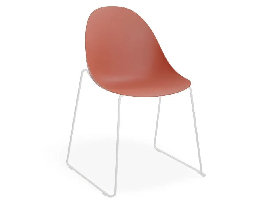 Pebble Chair Coral with Shell Seat - Sled Stackable Base - White