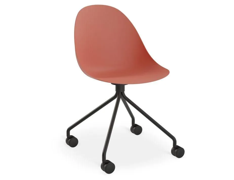 Pebble Chair Coral with Shell Seat - Sled Stackable Base - White