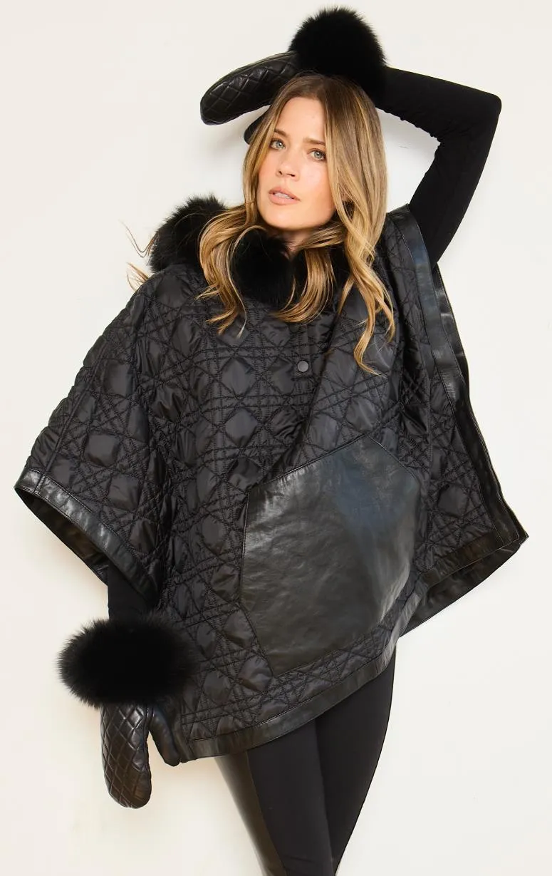 Quilted Cape with Fox Trim Hood