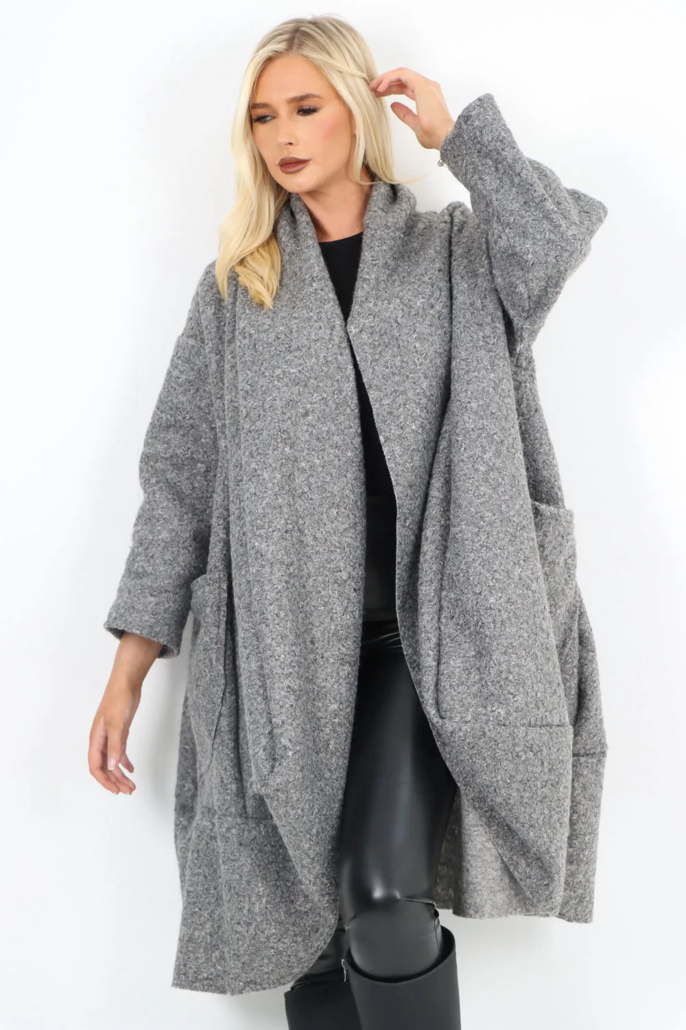 Two Pocket Boucle Cocoon Waterfall Teddy Coat