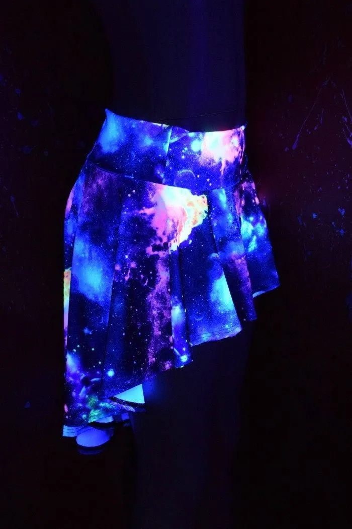 UV Glow Galaxy Hi Lo Rave Mini Skirt