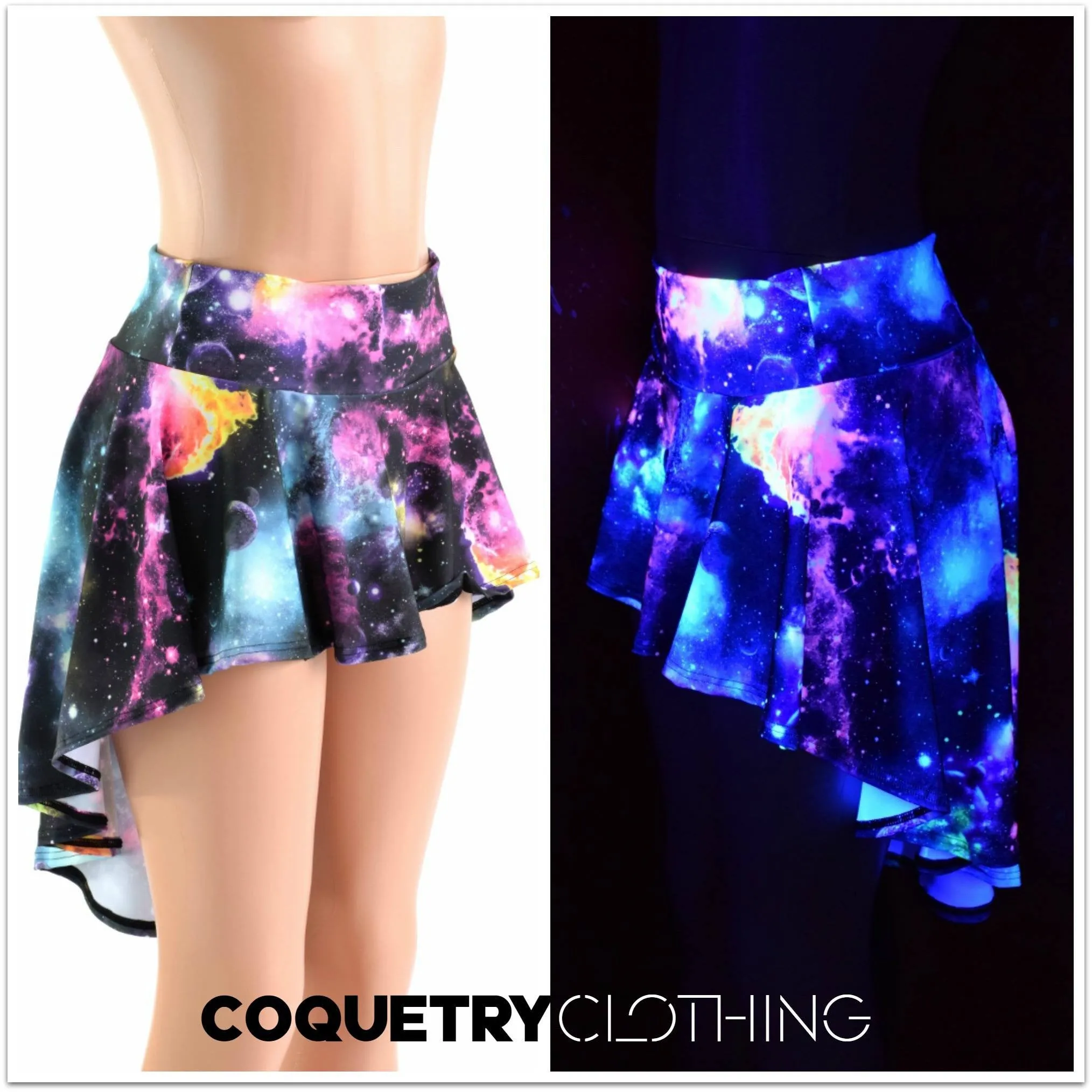 UV Glow Galaxy Hi Lo Rave Mini Skirt