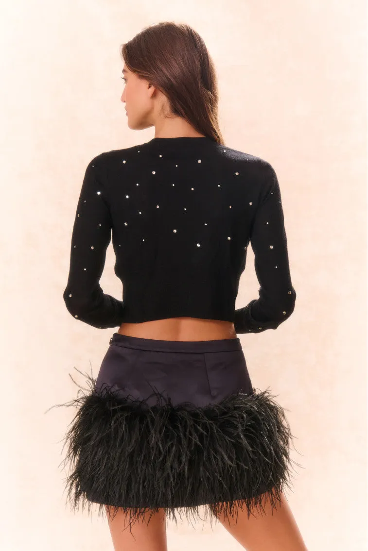 Viviette Feather Mini Skirt - BLACK