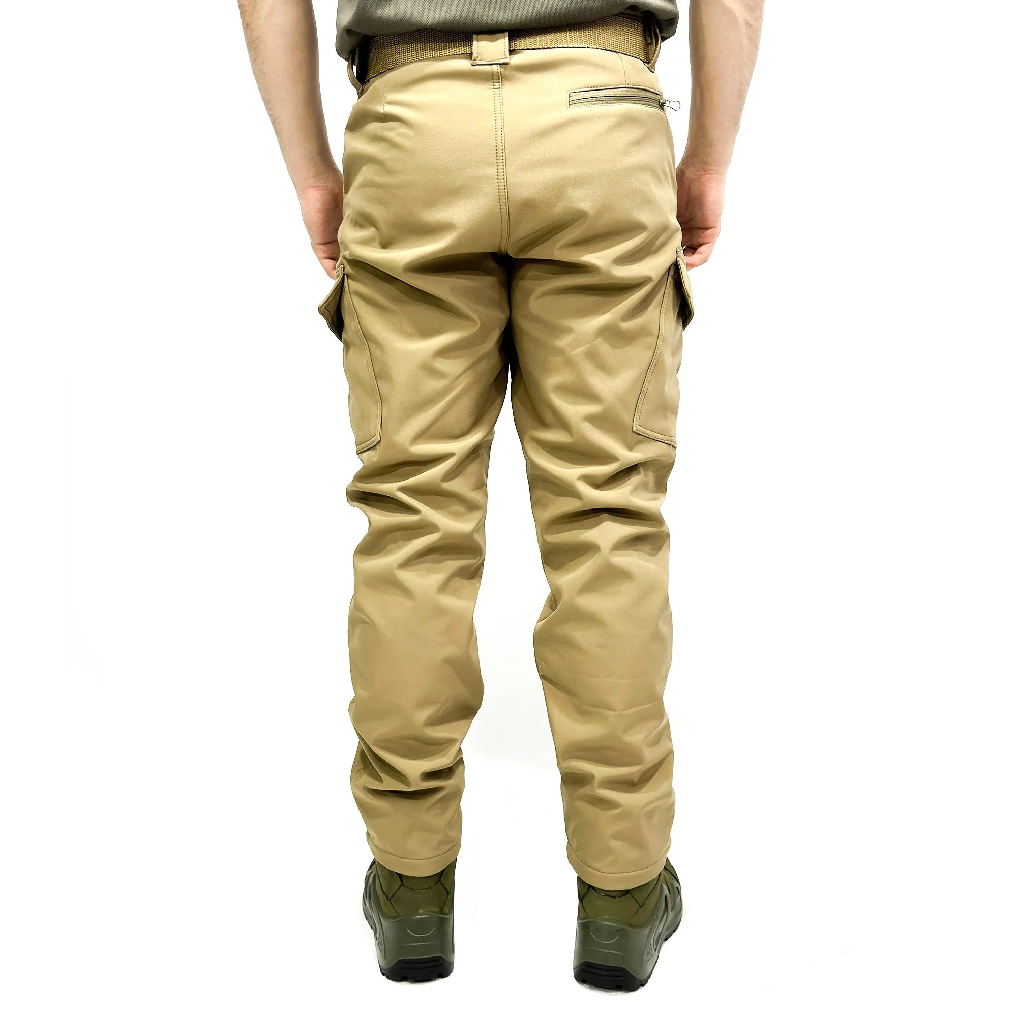 Wind-Waterproof Beige Softshell Pants - Fleece Inside