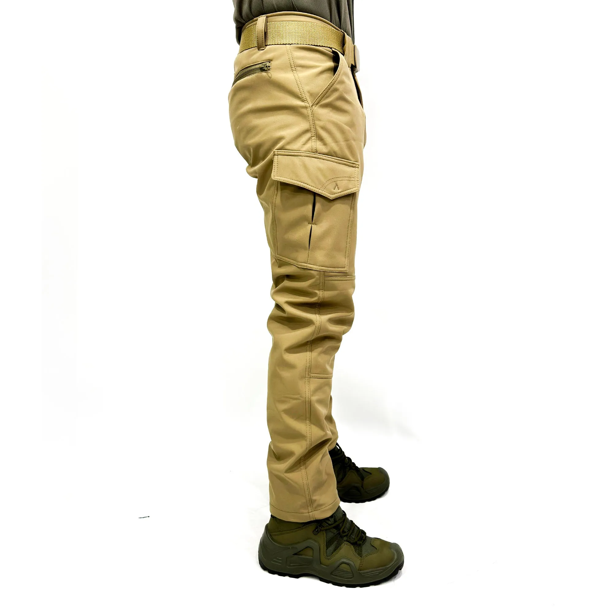 Wind-Waterproof Beige Softshell Pants - Fleece Inside