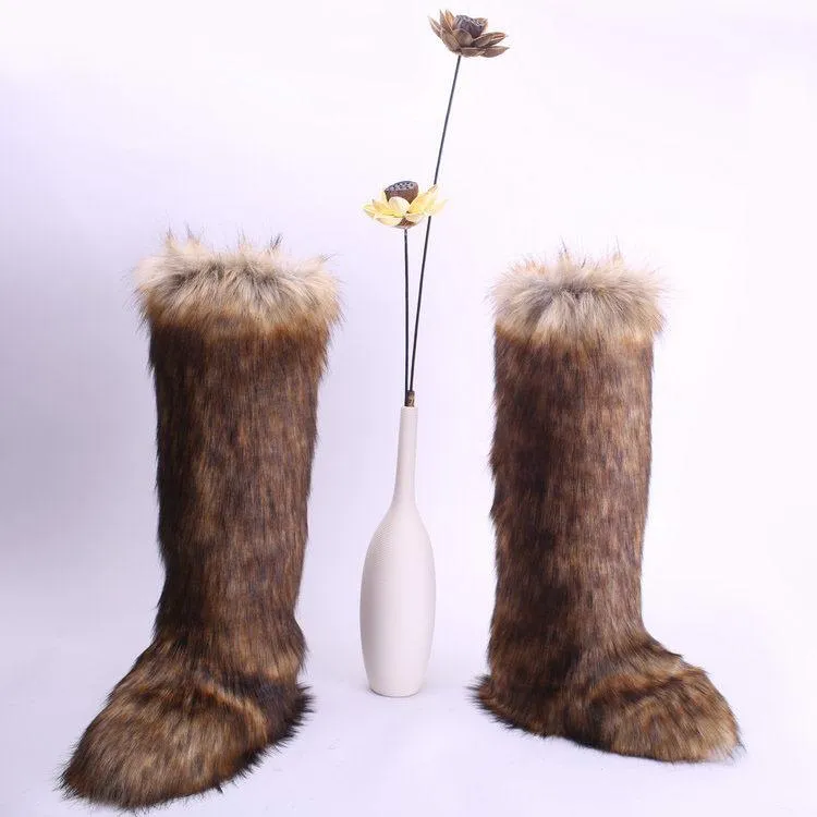 Women knee high faux fur keep warm winter snow boots