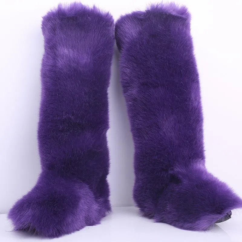 Women knee high faux fur keep warm winter snow boots