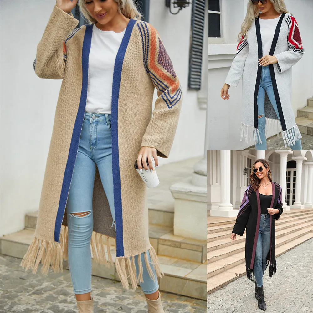 Women's Fashionable Simple Tassel Sweaters Fashion Cardigan Coat