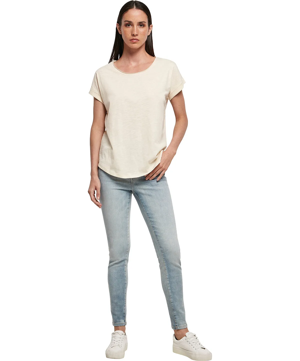 Womens long slub tee | White