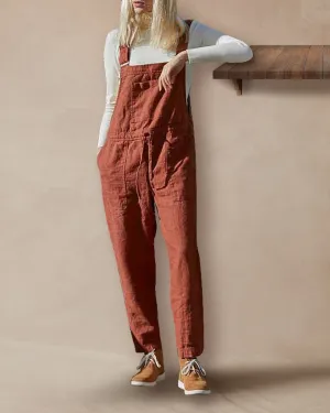 Women's Solid Color Cotton Loose Casual Strap Pants