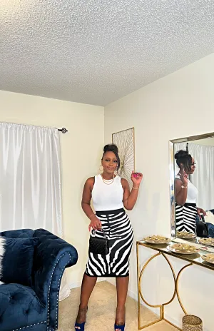 Zebra Print Sweater Midi Skirt