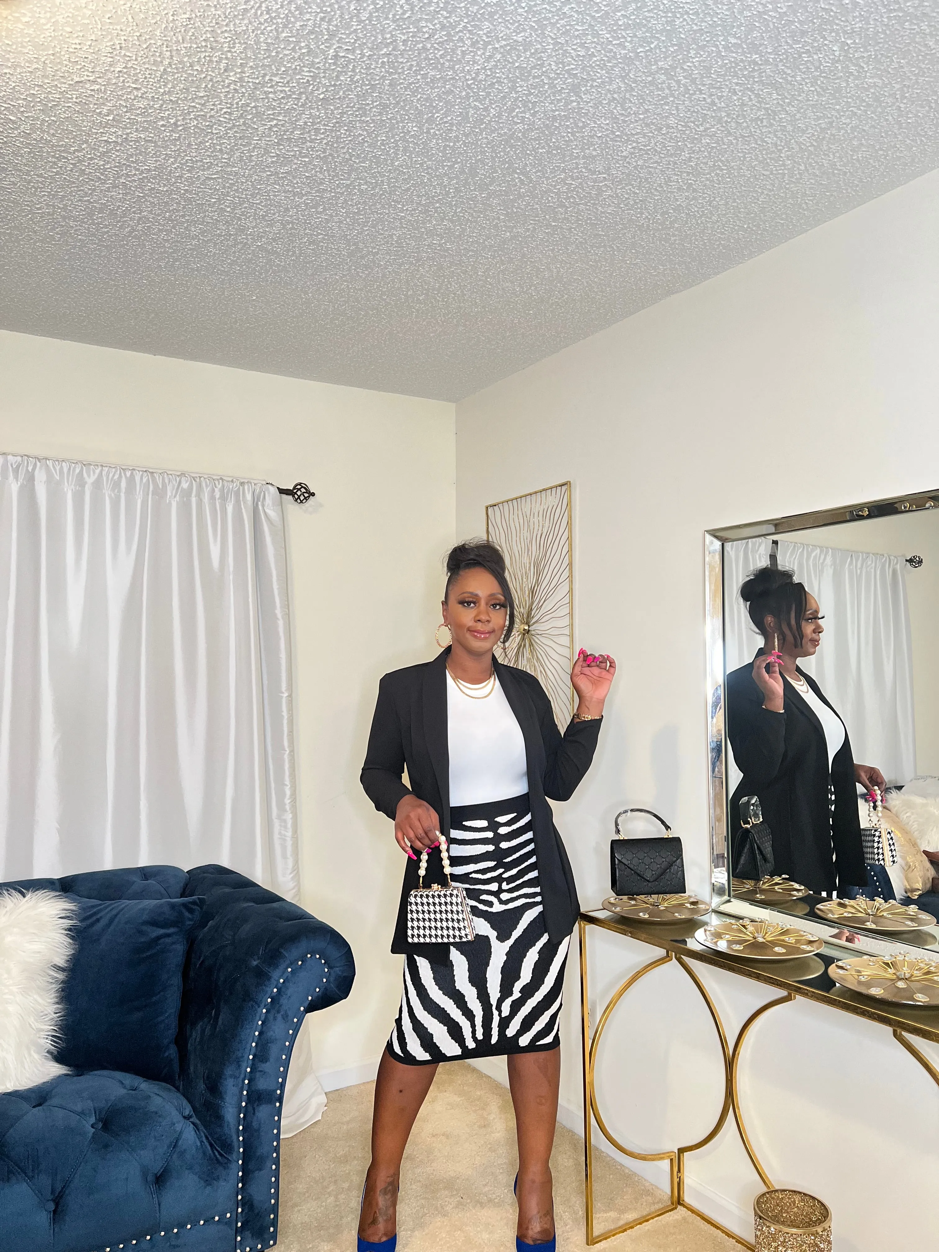 Zebra Print Sweater Midi Skirt